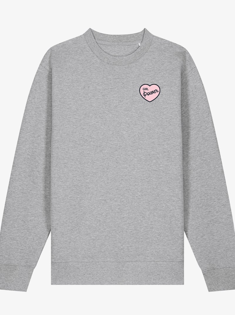 Sweat Femme - GIRL POWER PINK HEART Gris chiné - Kiabi