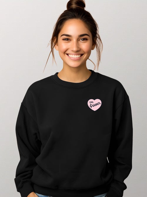 Sweat Femme - GIRL POWER PINK HEART - Kiabi