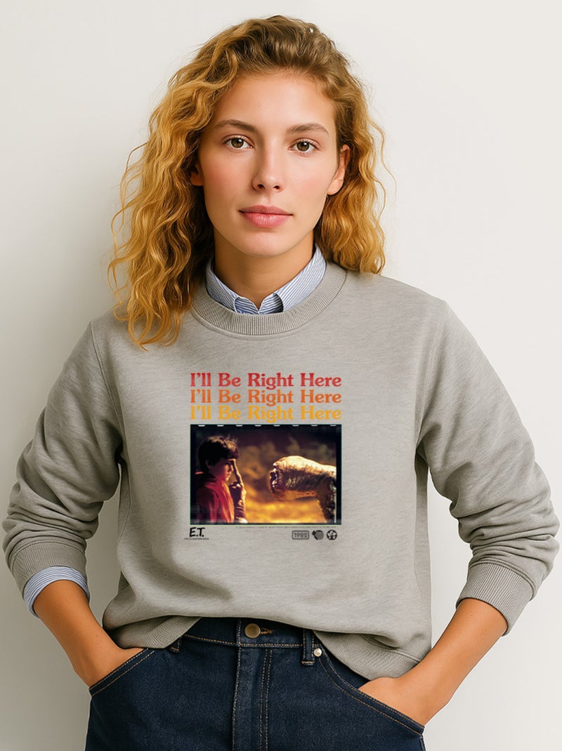 Sweat Femme - I LL BE RIGHT HERE E.T Gris chiné - Kiabi