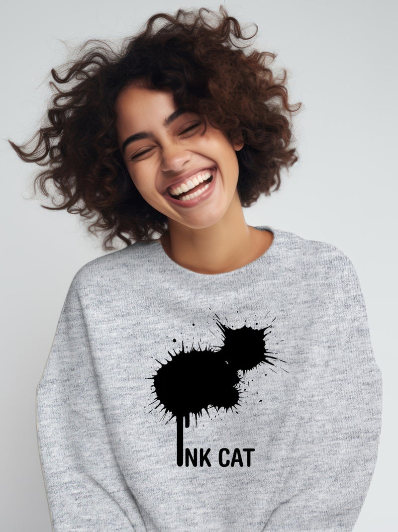 Sweat Femme - INK CAT Gris chiné - Kiabi