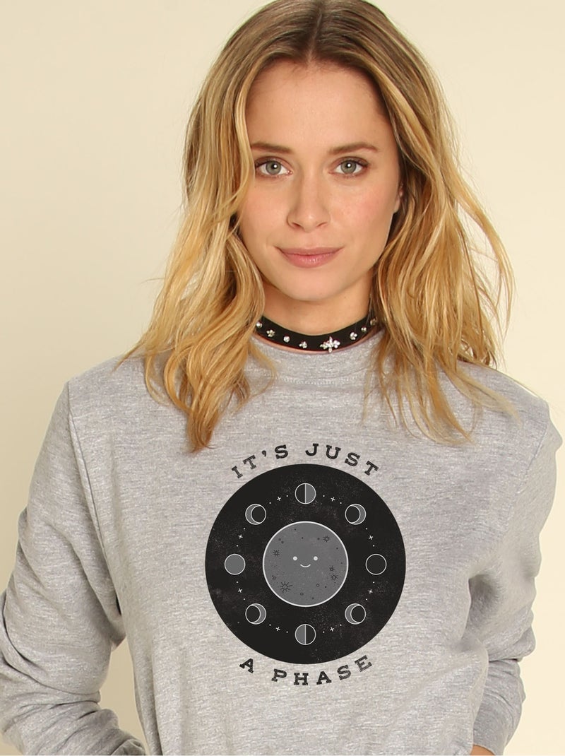 Sweat Femme - IT S JUST A PHASE Gris chiné - Kiabi