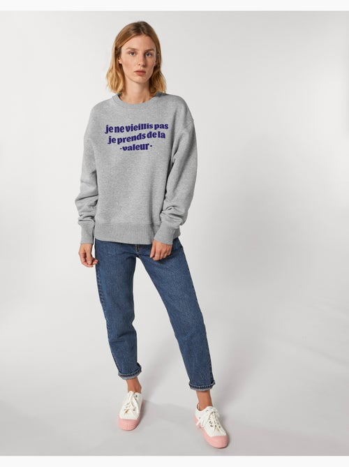 Sweat Femme - JE NE VIEILLIS PAS JE PRENDS DE LA VALEUR BLEU - Kiabi