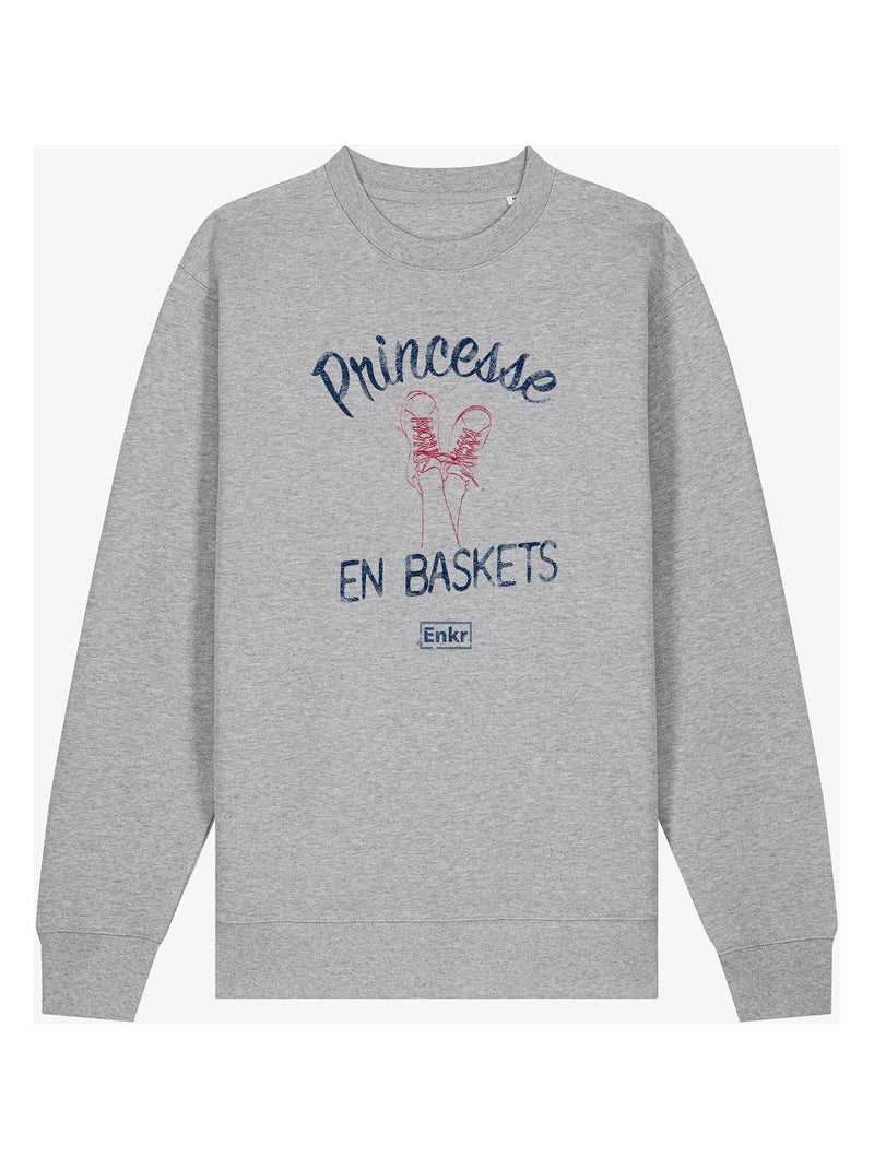 Sweat Femme - PRINCESSE EN BASKETS Gris chiné - Kiabi
