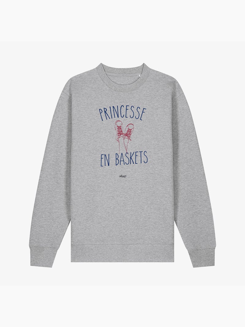 Sweat Femme - PRINCESSE EN BASKETS Gris chiné - Kiabi