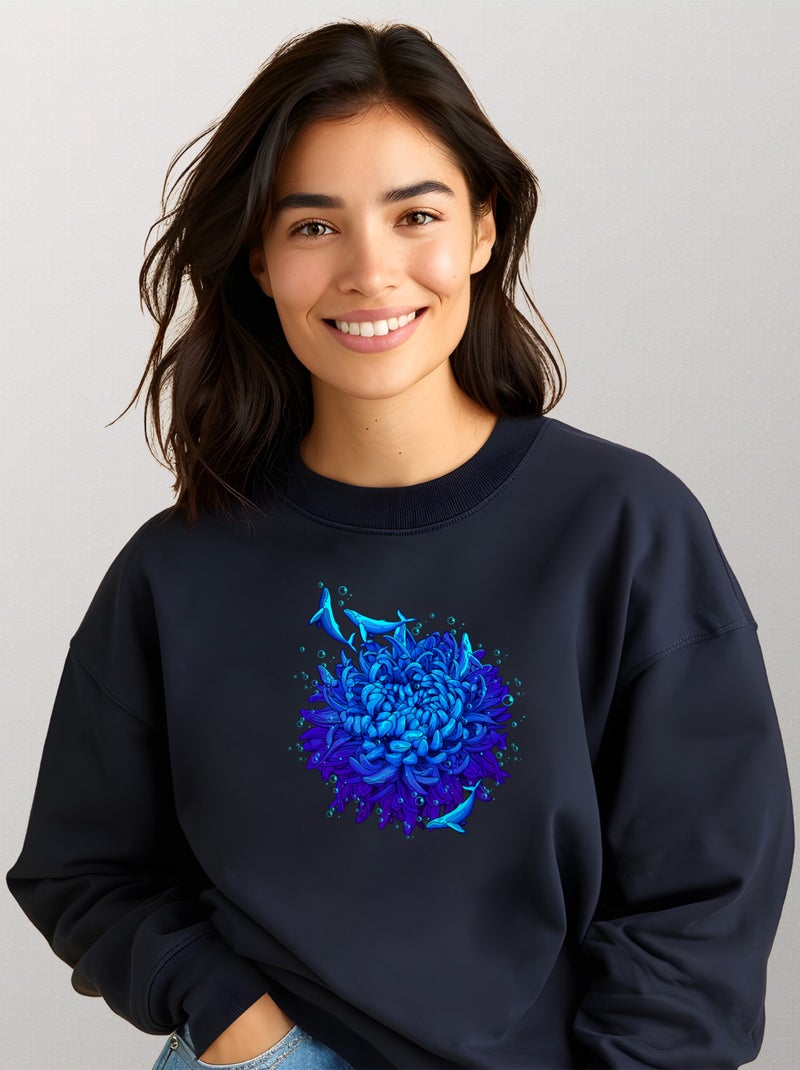 Sweat Femme - SEA FLOWER Bleu marine - Kiabi