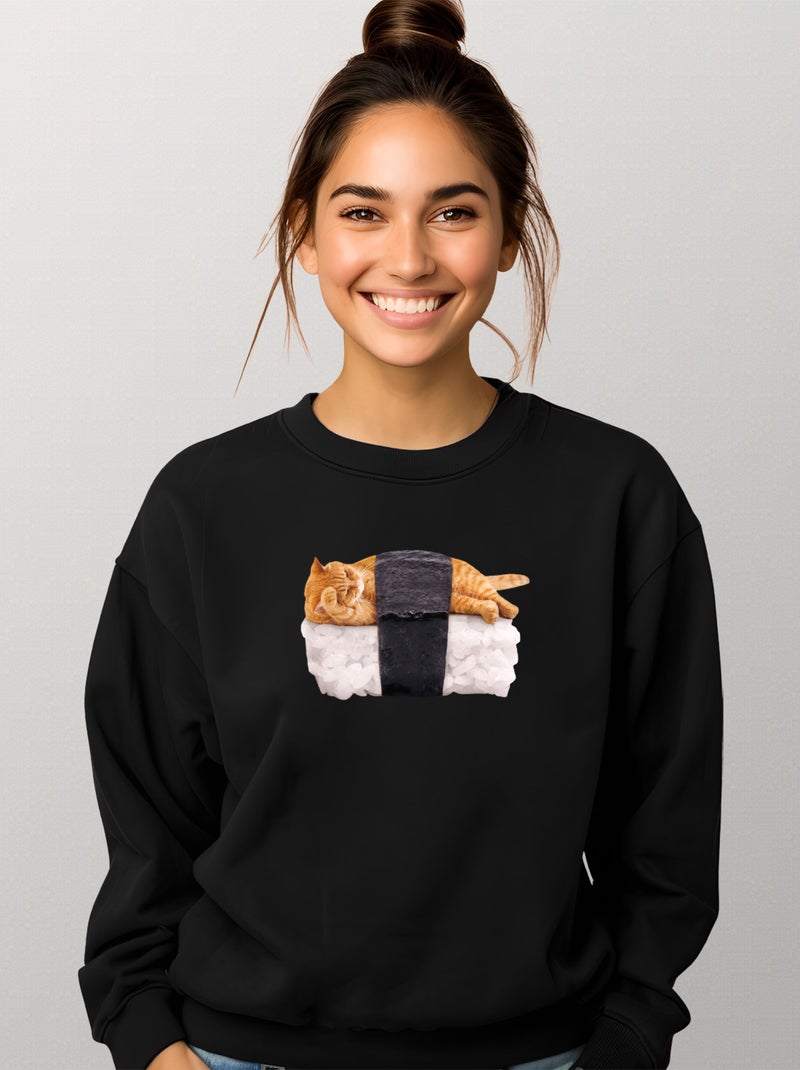 Sweat Femme - SUSHI CAT Noir - Kiabi
