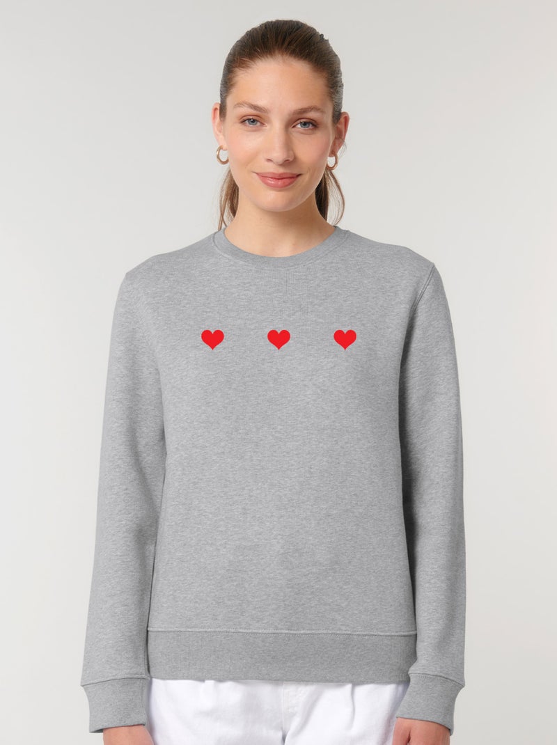 Sweat Femme - TROIS PETITS COEURS Gris chiné - Kiabi