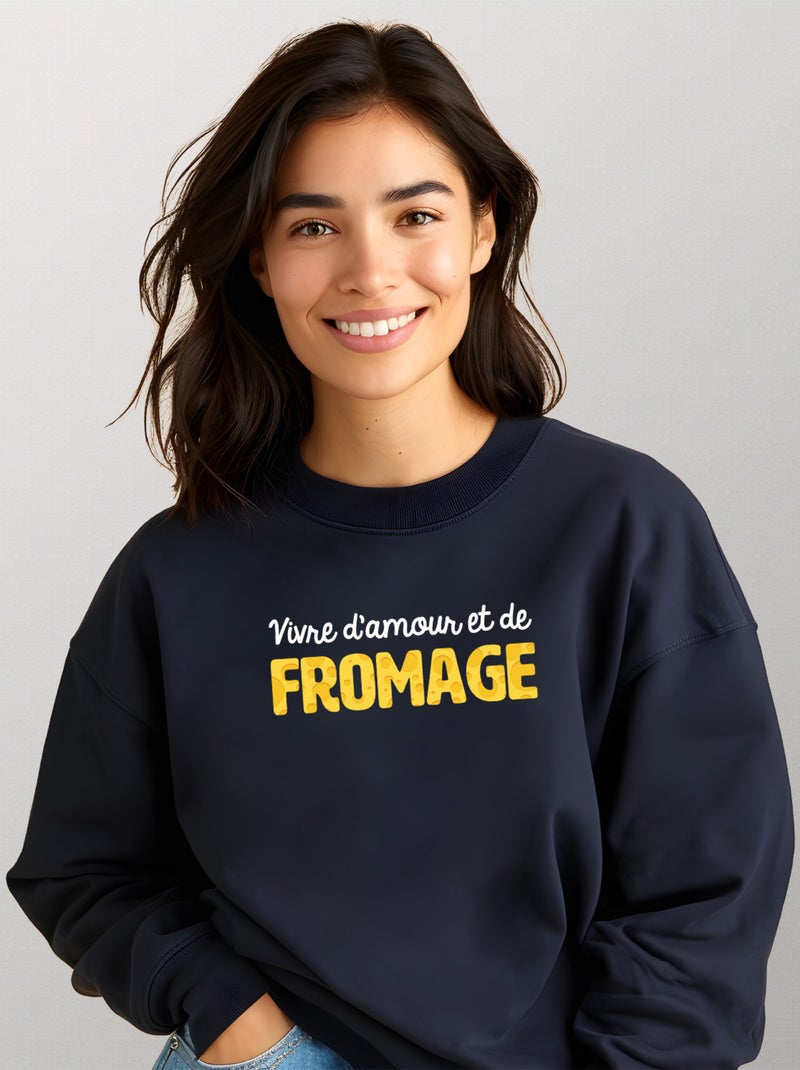 Sweat Femme - VIVRE D'AMOUR ET DE FROMAGE Bleu marine - Kiabi