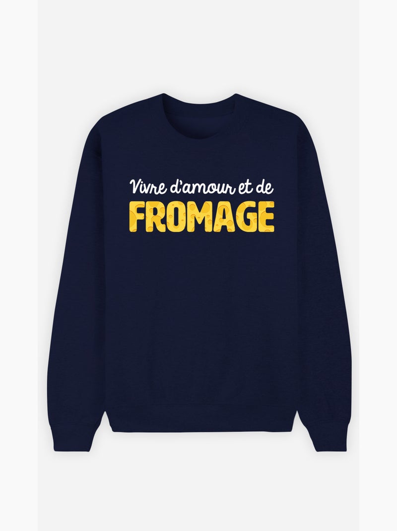 Sweat Femme - VIVRE D'AMOUR ET DE FROMAGE Bleu marine - Kiabi