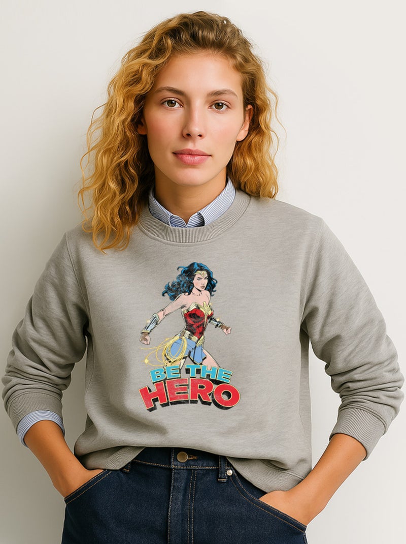 Sweat Femme - WONDER WOMAN BE THE HERO 2 Gris chiné - Kiabi