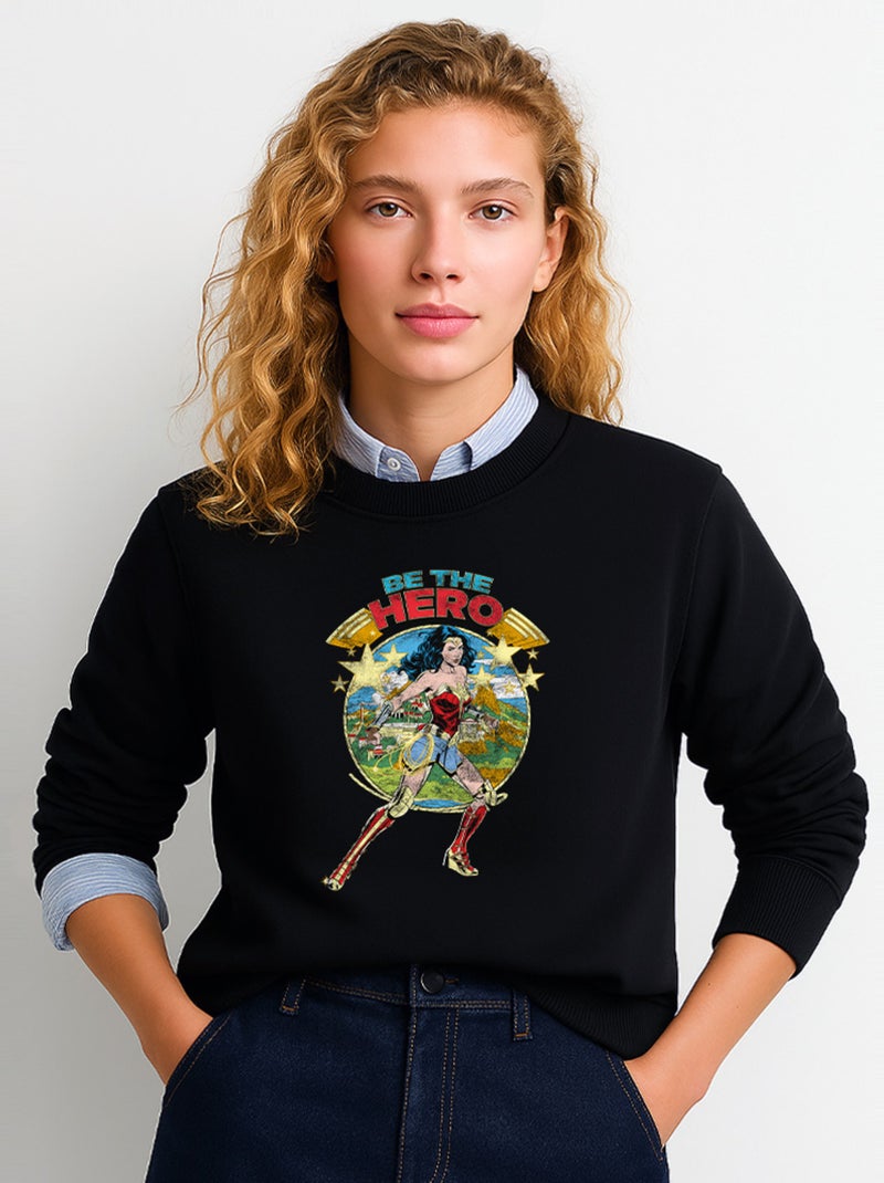 Sweat Femme - WONDER WOMAN BE THE HERO Noir - Kiabi
