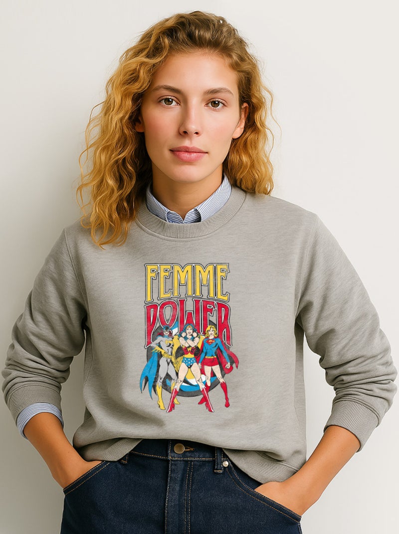 Sweat Femme - WONDER WOMAN FEMME POWER Gris chiné - Kiabi