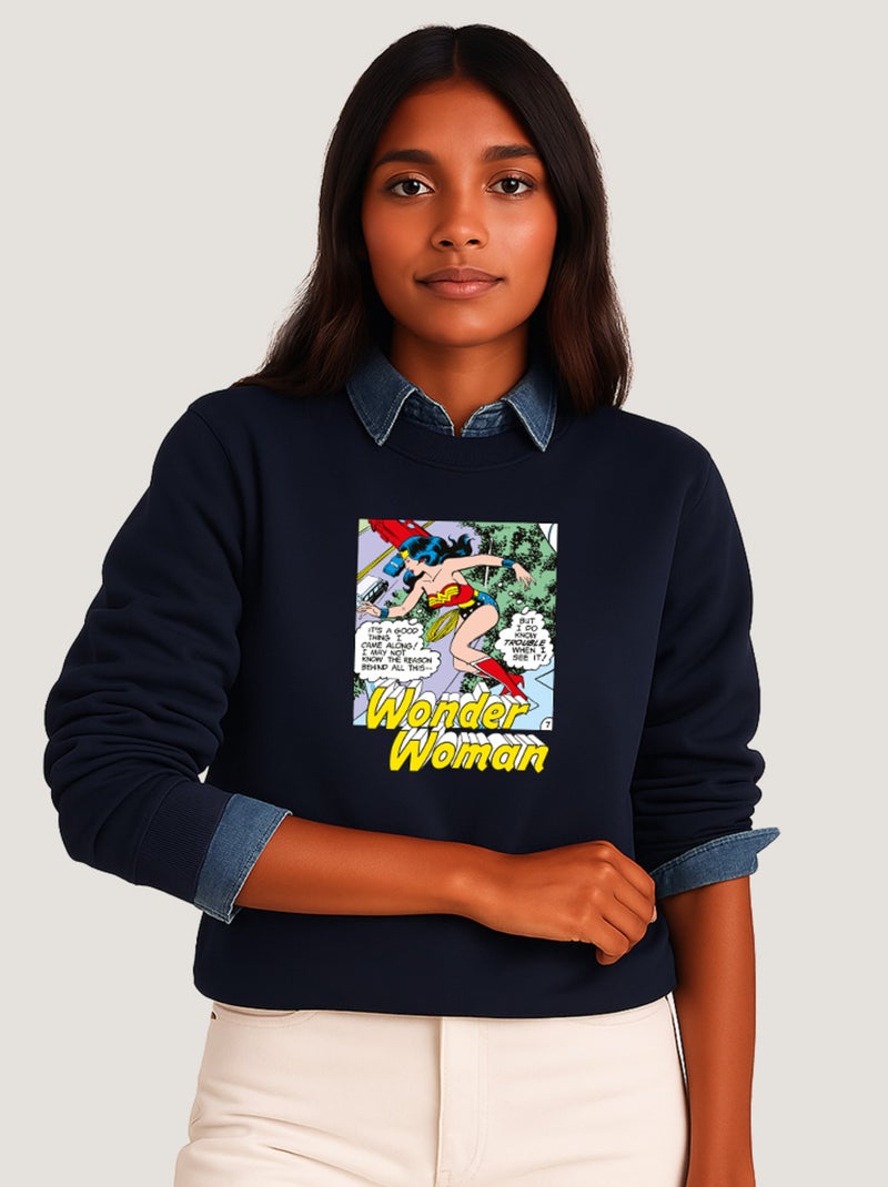 Sweat Femme - WONDER WOMAN I DO KNOW TROUBLE WHEN I SEE IT Bleu marine - Kiabi