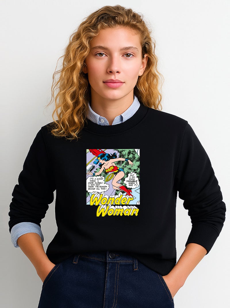 Sweat Femme - WONDER WOMAN I DO KNOW TROUBLE WHEN I SEE IT Noir - Kiabi