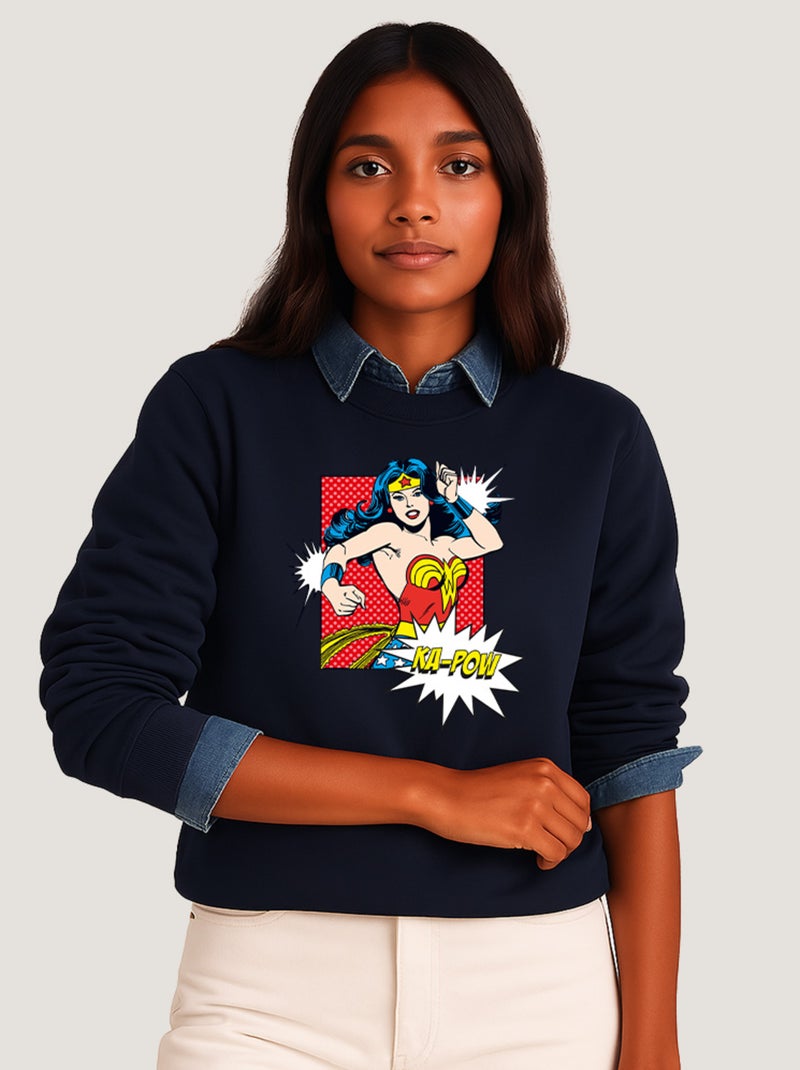 Sweat Femme - WONDER WOMAN KA POW Bleu marine - Kiabi