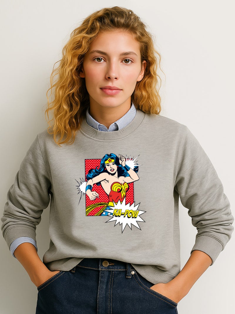 Sweat Femme - WONDER WOMAN KA POW Gris chiné - Kiabi