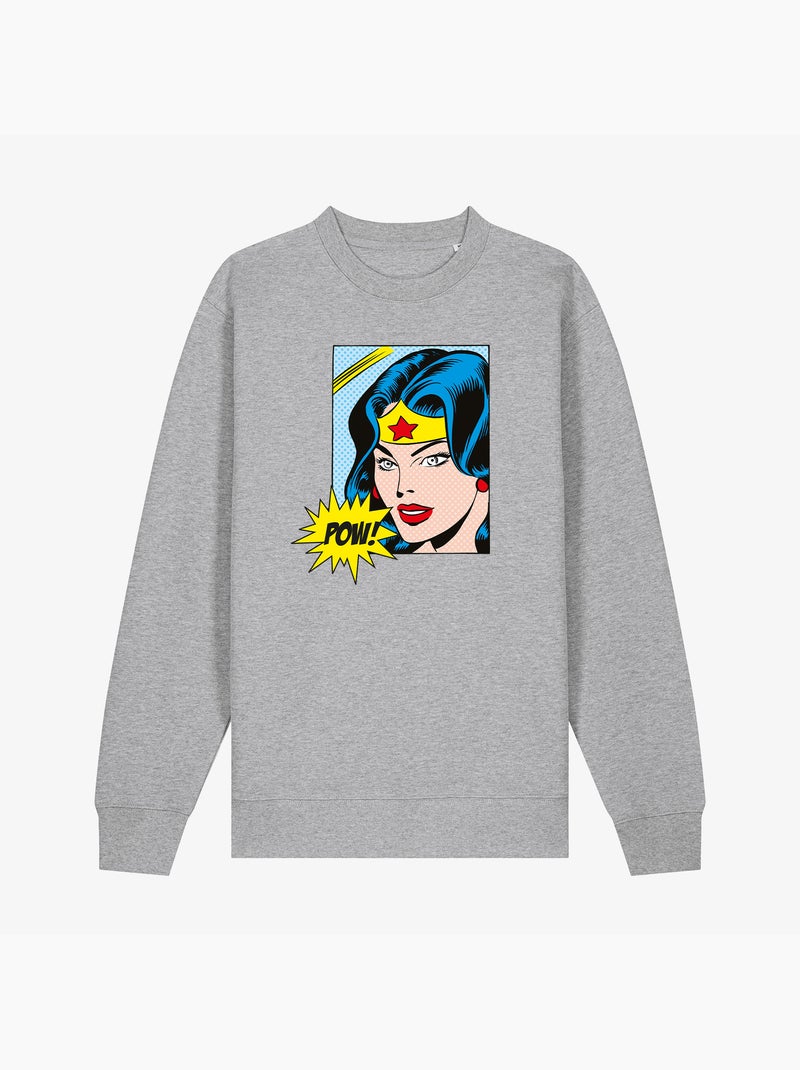 Sweat Femme - WONDER WOMAN POW Gris chiné - Kiabi