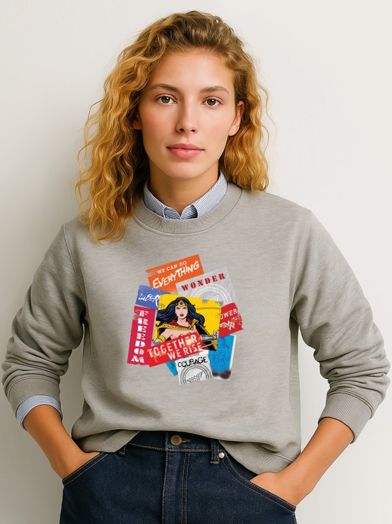 Sweat Femme - WONDER WOMAN TOGETHER WE RISE Gris chiné - Kiabi