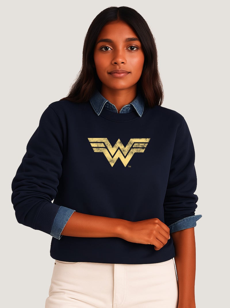 Sweat Femme - WONDER WOMAN VINTAGE LOGO Bleu marine - Kiabi