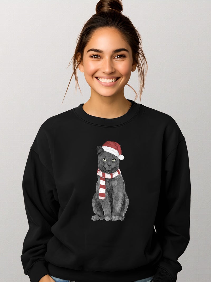 Sweat Femme - XMAS CAT Noir - Kiabi