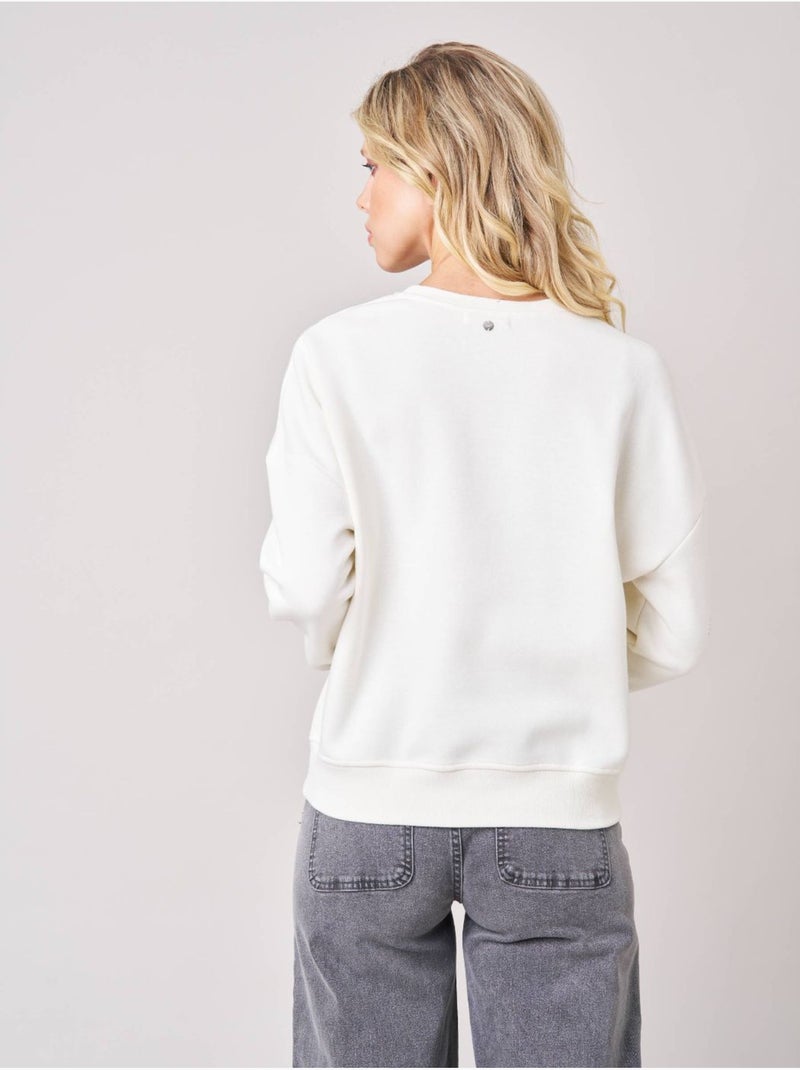 Sweat femme broderie effet feuillage 'deeluxe' Blanc - Kiabi