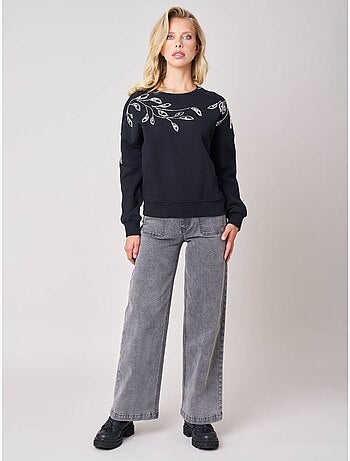 Sweat femme broderie effet feuillage 'deeluxe'