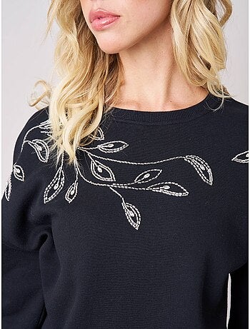 Sweat femme broderie effet feuillage 'deeluxe'