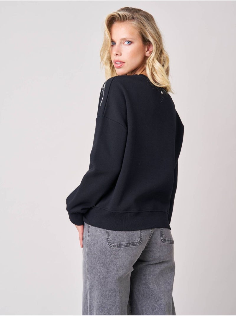 Sweat femme broderie effet feuillage 'deeluxe' Noir - Kiabi