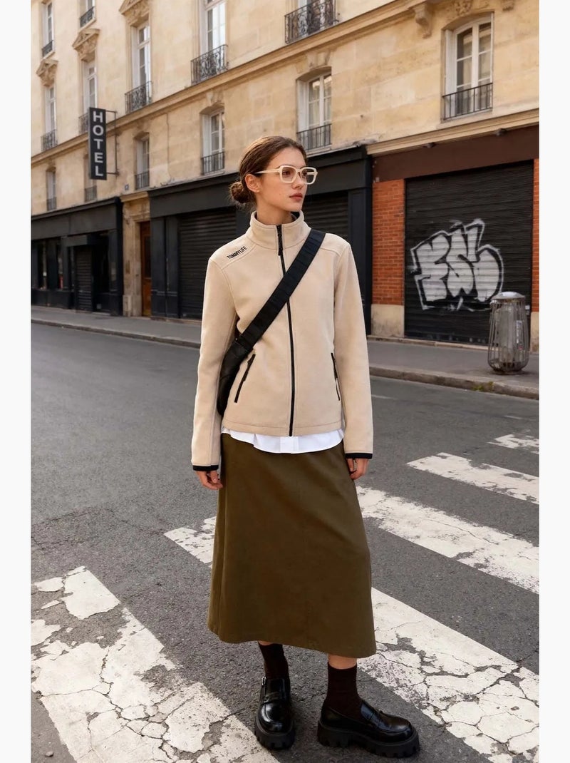 Sweat femme en maille peluche à zip tommy Beige argile - Kiabi