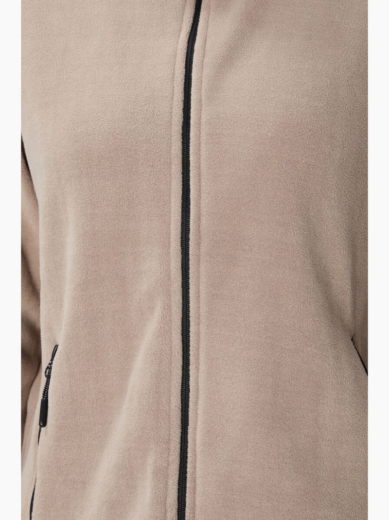 Sweat femme en maille peluche à zip tommy Beige argile - Kiabi