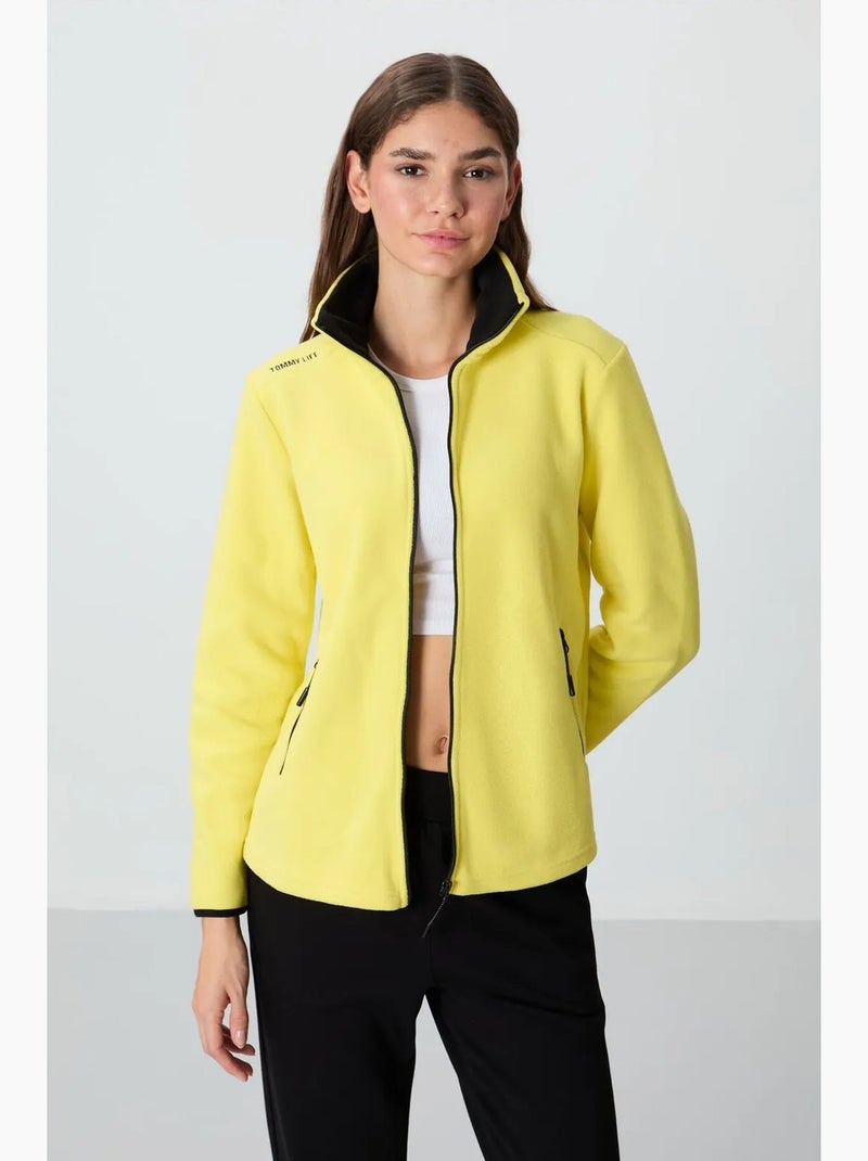 Sweat femme en maille peluche à zip tommy Jaune citron - Kiabi