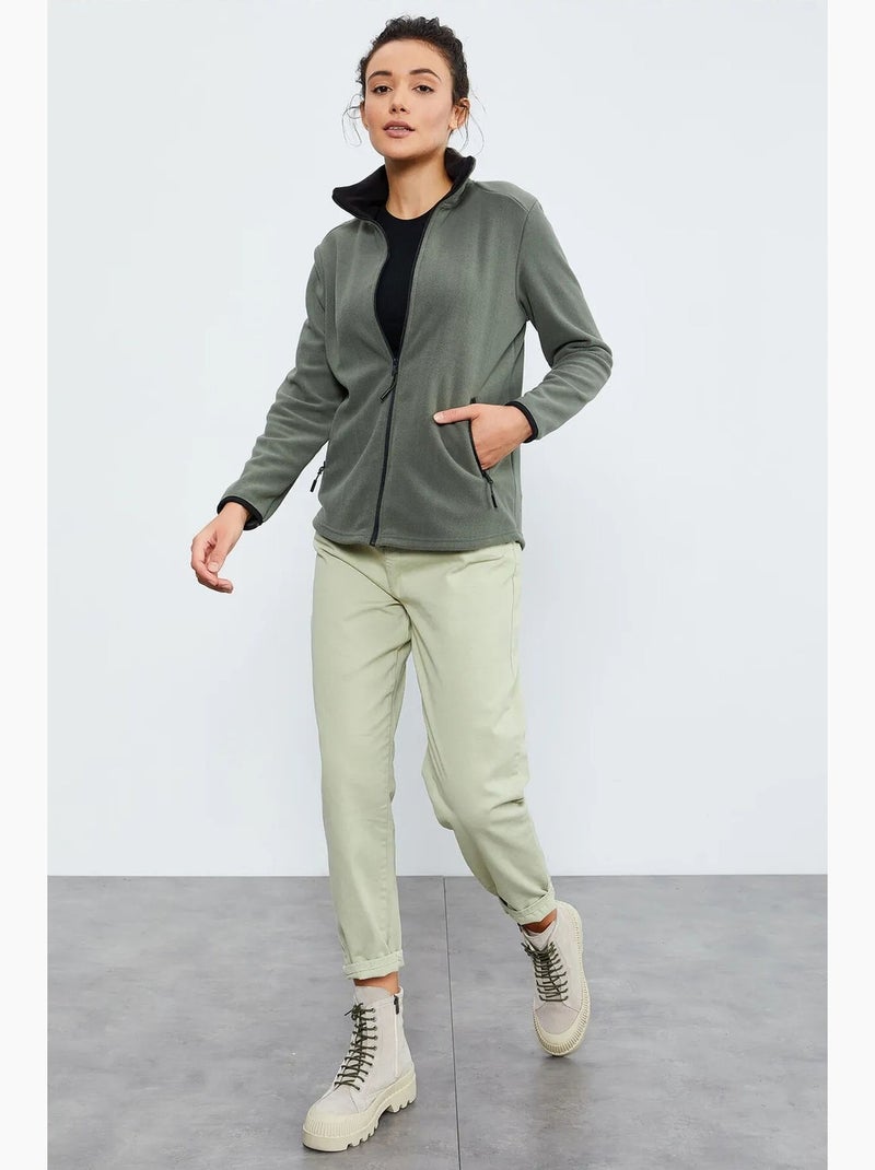 Sweat femme en maille peluche à zip tommy Kaki - Kiabi