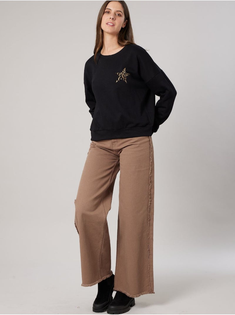 Sweat femme imprimé étoile léopard 'Deeluxe' Noir - Kiabi