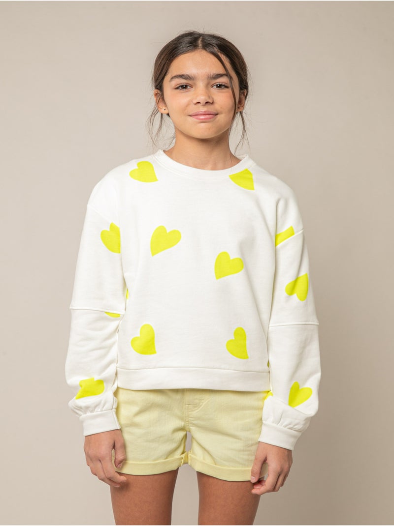 Sweat fille en coton doux 'Deeluxe' Jaune citron - Kiabi