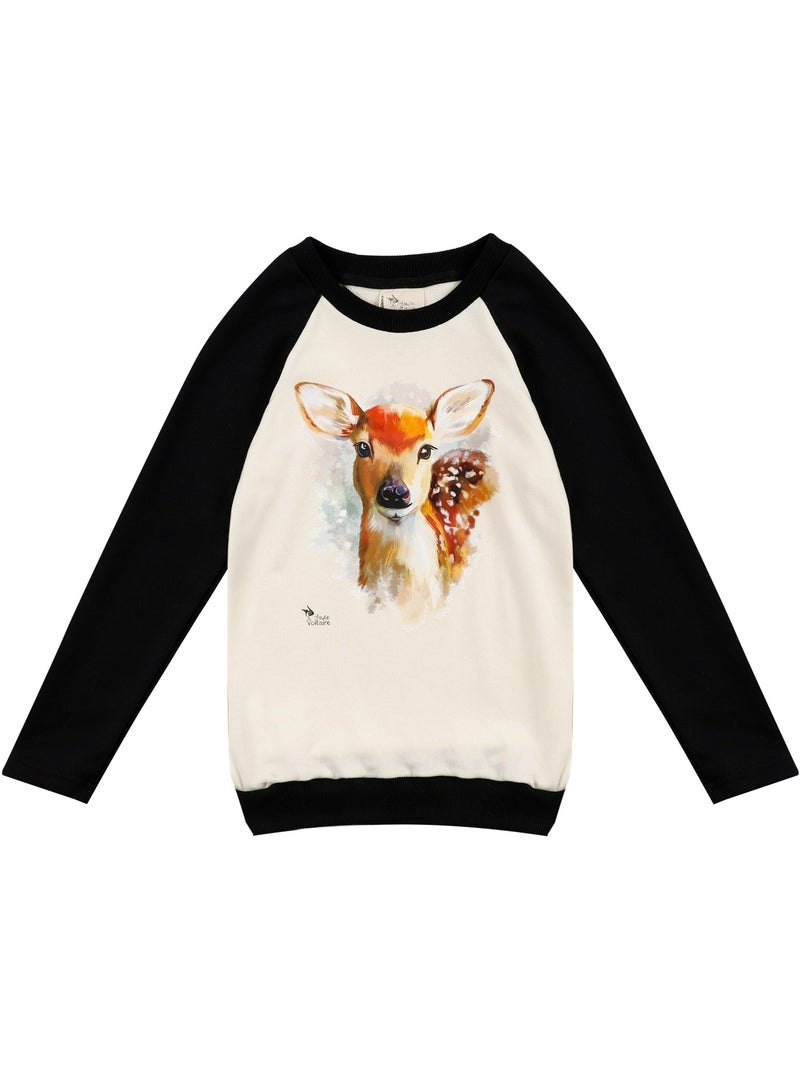 Sweat  Fille  Imprimé Bambi  THE FAWN - La Faute à Voltaire Noir Beige - Kiabi