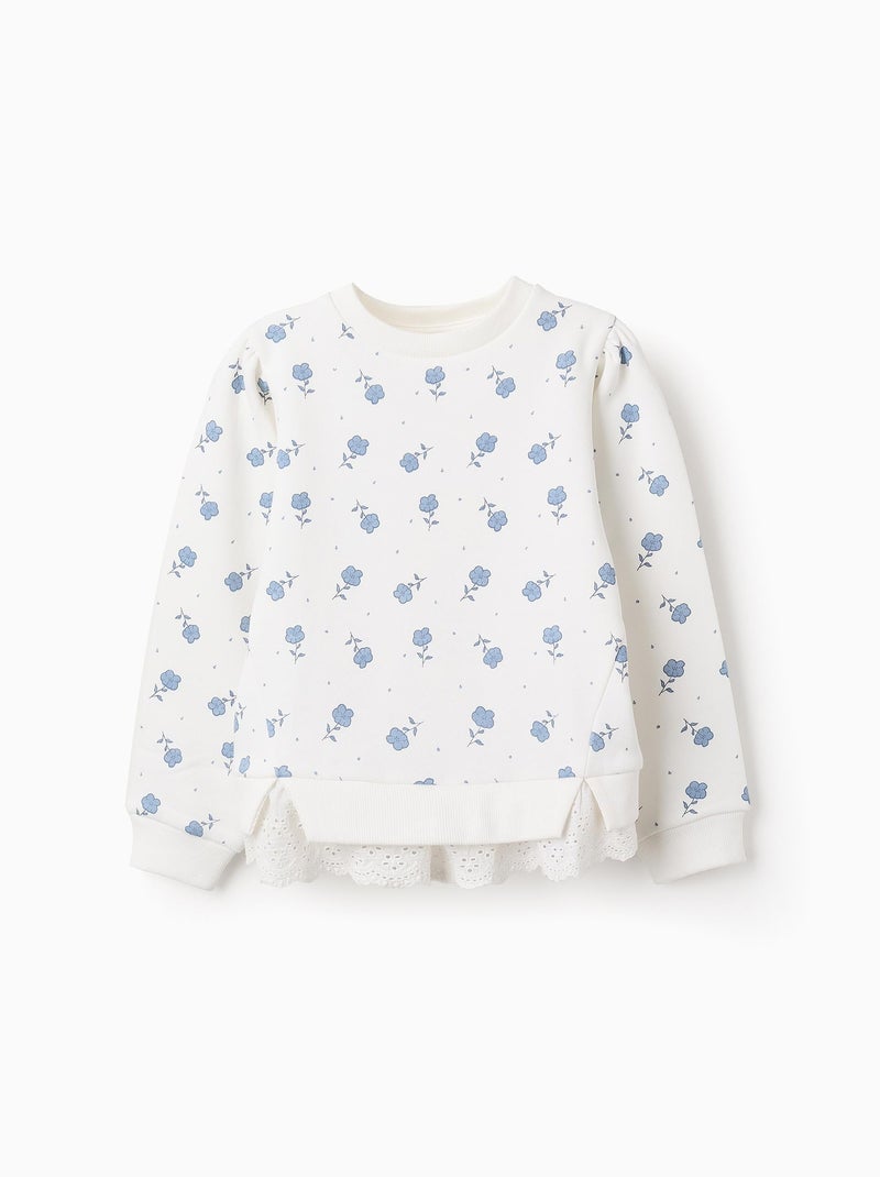 Sweat Floral avec Broderie Anglaise Blanc - Kiabi