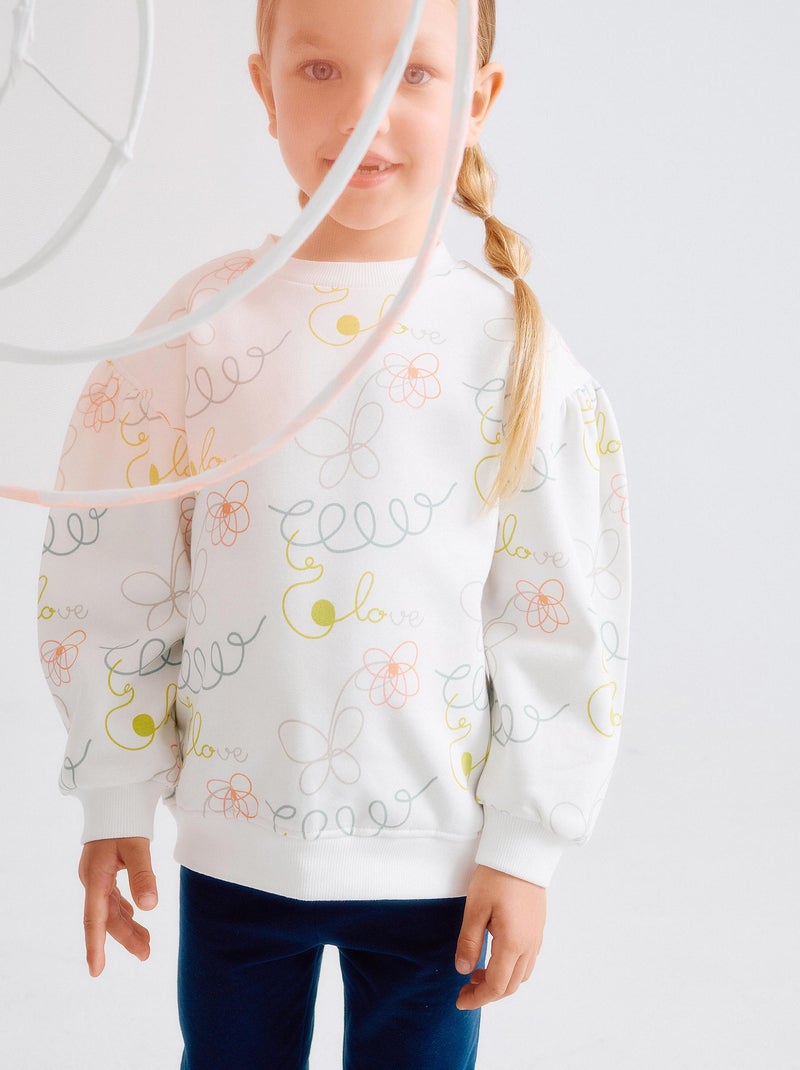 Sweat Floral + Jegging Flared en coton polyester peigné Blanc - Kiabi