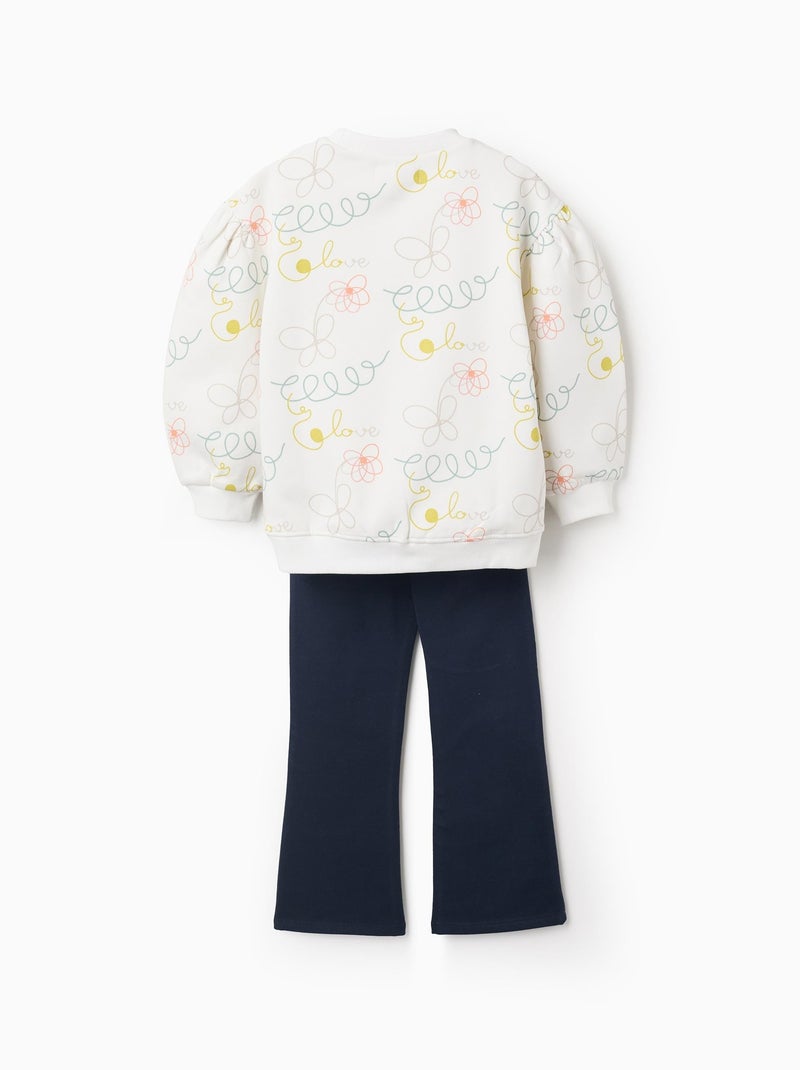 Sweat Floral + Jegging Flared en coton polyester peigné Blanc - Kiabi