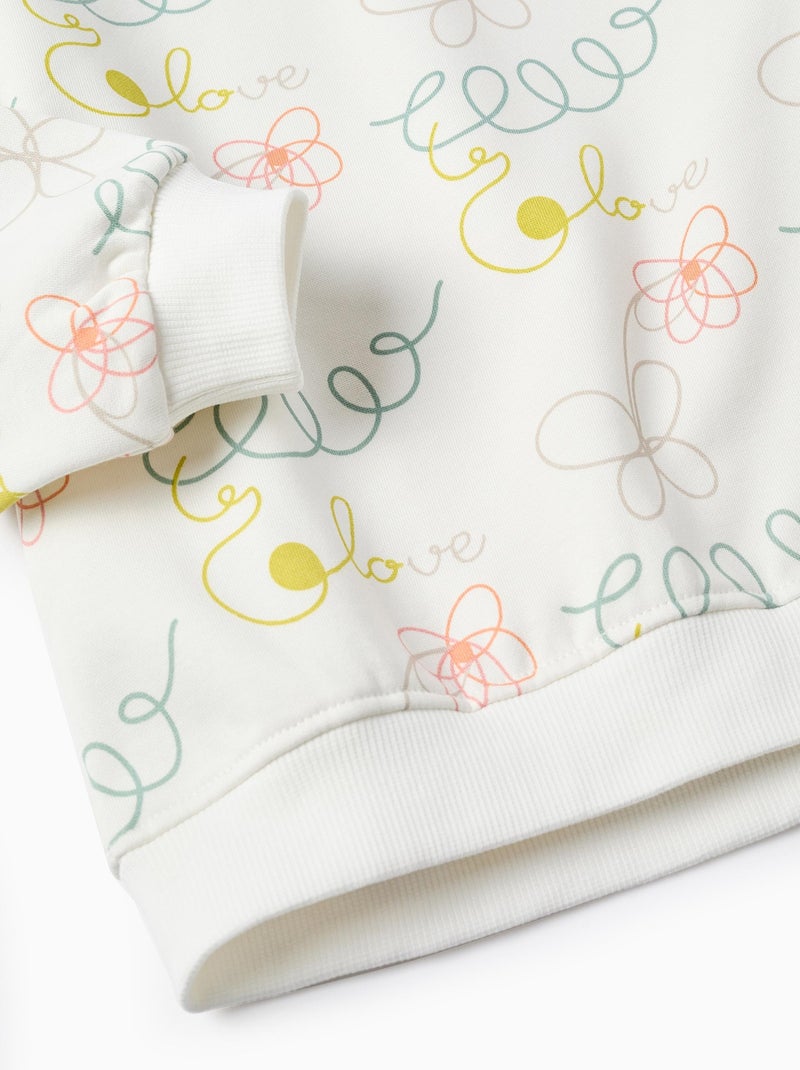 Sweat Floral + Jegging Flared en coton polyester peigné Blanc - Kiabi