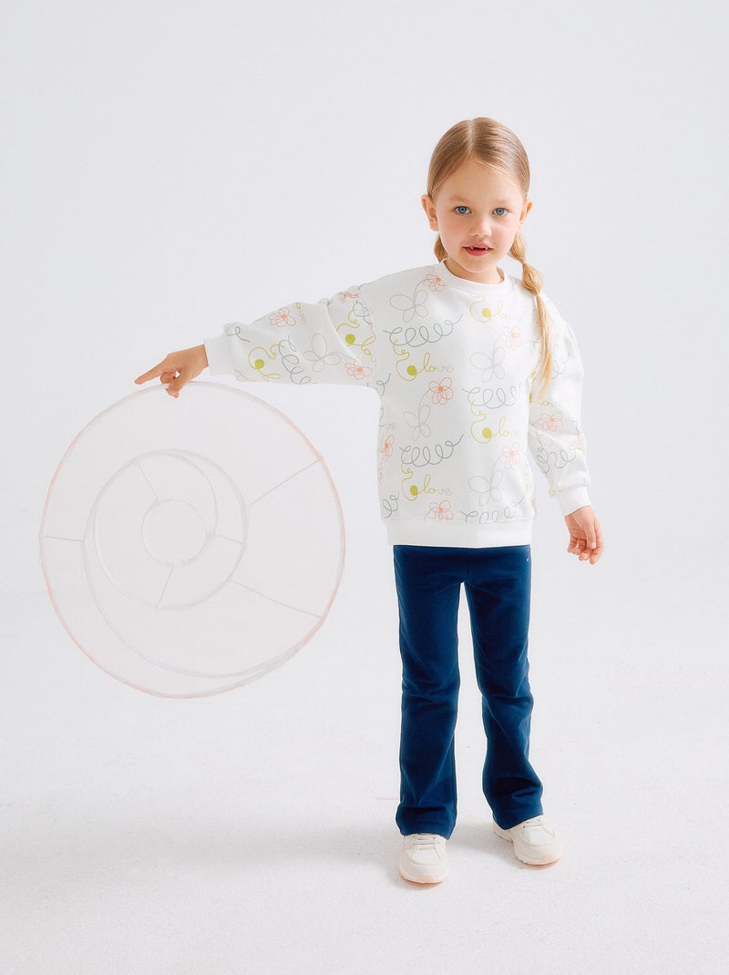 Sweat Floral + Jegging Flared Gratté Blanc - Kiabi