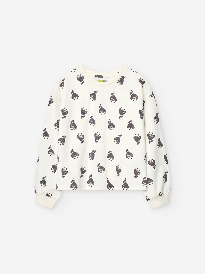 Sweat Floral Manches Bouffantes Blanc Ecru - Kiabi