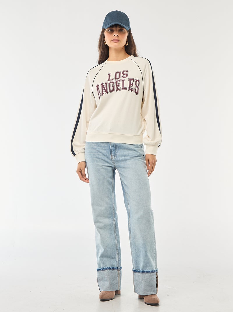 Sweat french terry avec bandes contrastées Blanc - Kiabi