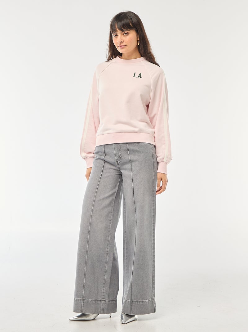 Sweat french terry avec bandes contrastées Rose - Kiabi