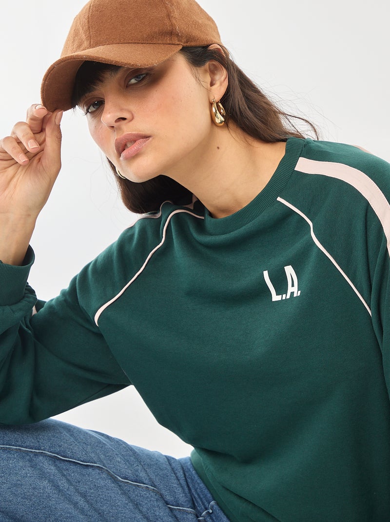 Sweat french terry avec bandes contrastées Vert - Kiabi