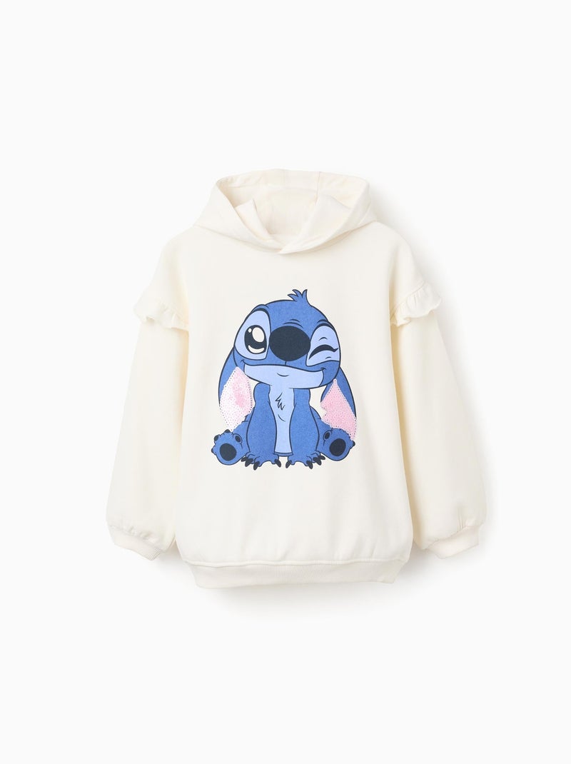 Sweat Gratté avec Capuche et Sequins Lilo et Stitch Blanc - Kiabi