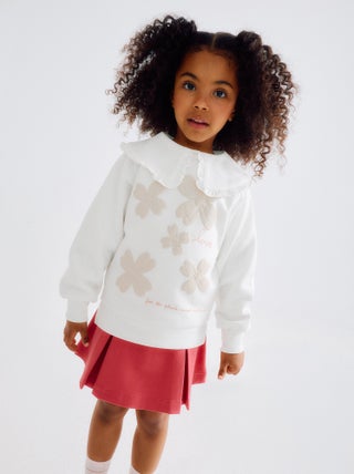 Sweat Gratté avec Fleurs en Relief