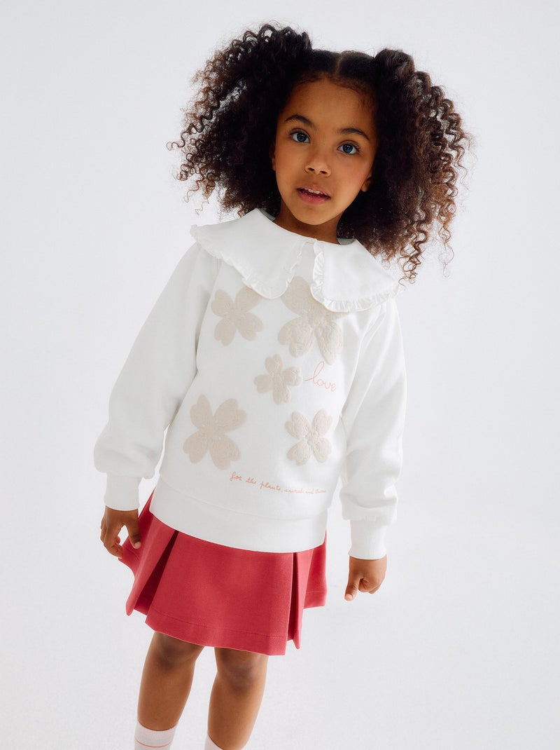 Sweat Gratté avec Fleurs en Relief Blanc - Kiabi