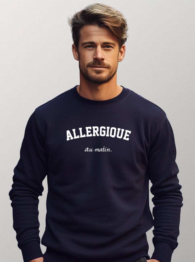 Sweat Homme - ALLERGIQUE AU MATIN Bleu marine - Kiabi
