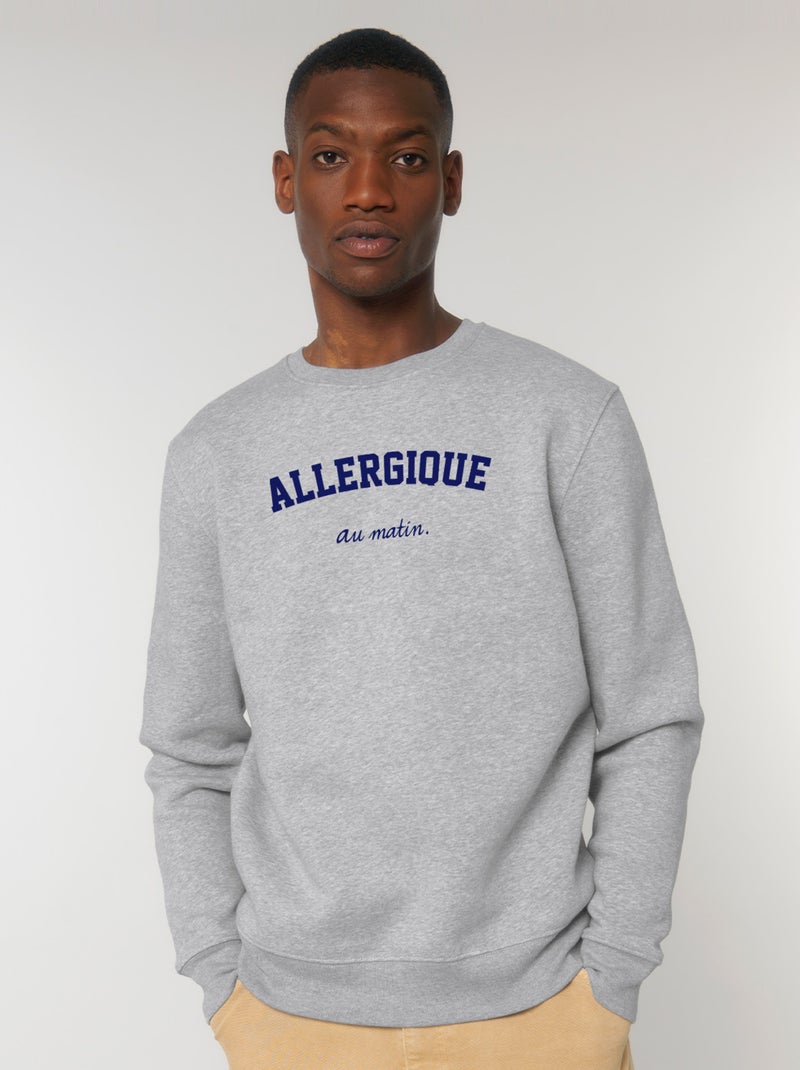 Sweat Homme - ALLERGIQUE AU MATIN Gris chiné - Kiabi