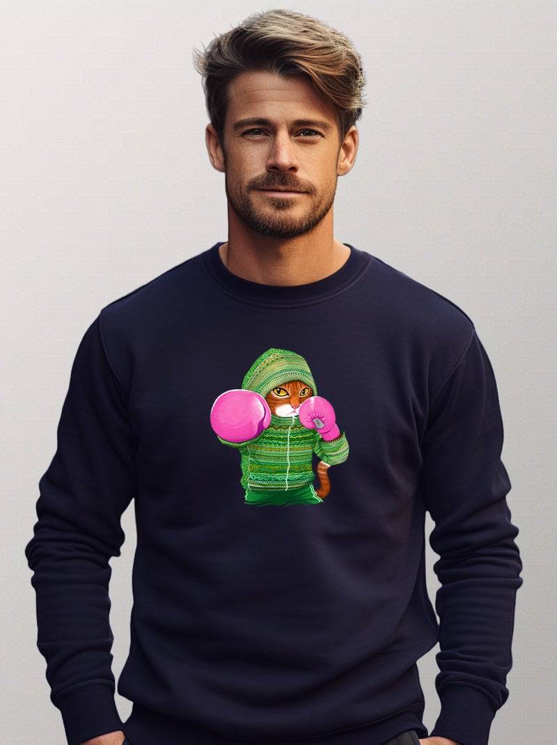 Sweat Homme - BOXING CAT GINGER Bleu marine - Kiabi